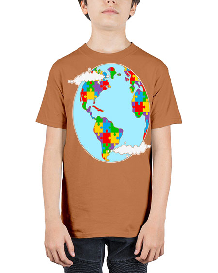 earth autism awareness heart puzzle 83# - autism - Youth Tee Unisex