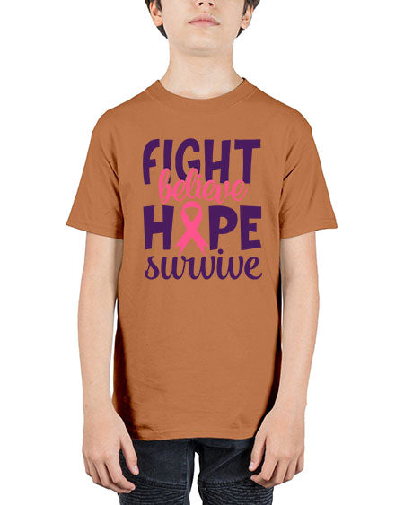 fight believe hope survive Style 13# - breast cancer - Youth Tee Unisex