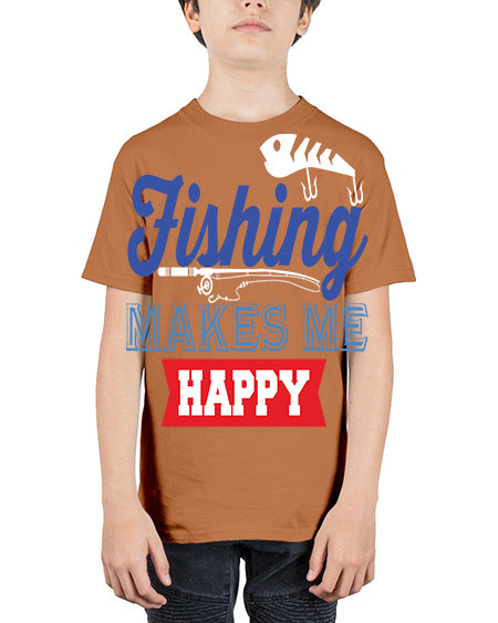 fishing makes me happy png 78# - shark-fish - Youth Tee Unisex