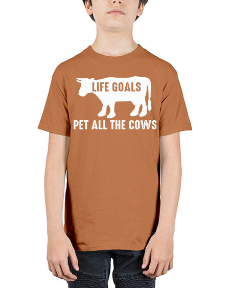 life goals pet all the cows - cow - Youth Tee Unisex