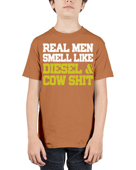 real men smell like diesel and cow poop - cow - Youth Tee Unisex