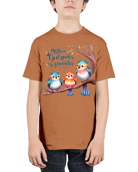 where god guides, he provides 77# - birds - Youth Tee Unisex