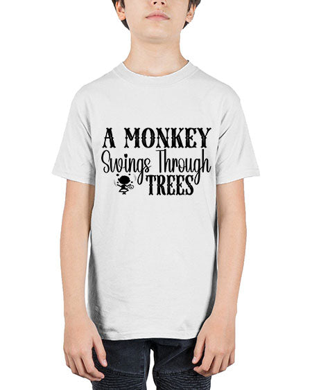 A monkey swings through trees  - monkey - Youth Tee Unisex