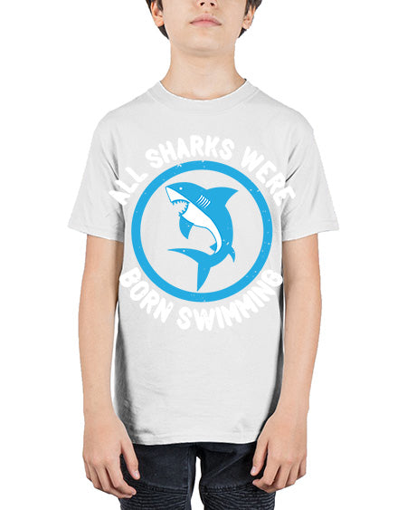 All sharks were born swimming Style 100# - shark-fish - Youth Tee Unisex