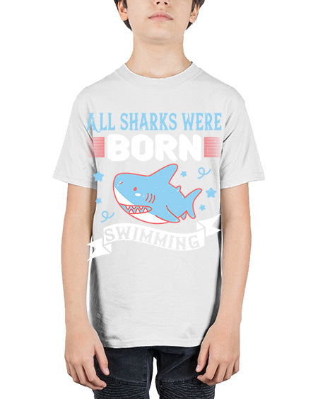 All sharks were born swimming Style 98# - shark-fish - Youth Tee Unisex