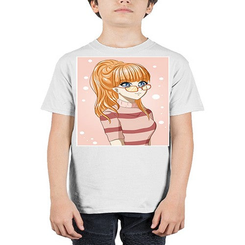 Beautiful and cool girl orange hair with glasses 105# - anime - Youth Tee Unisex