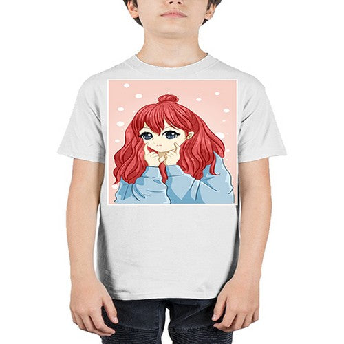 Beautiful and cute girl long red hair with jacket 150# - anime - Youth Tee Unisex