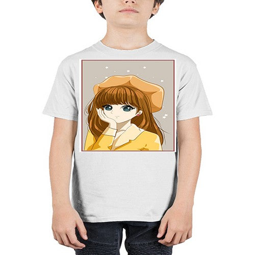Beautiful and pretty girl brown long hair with yellow hat 128# - anime - Youth Tee Unisex
