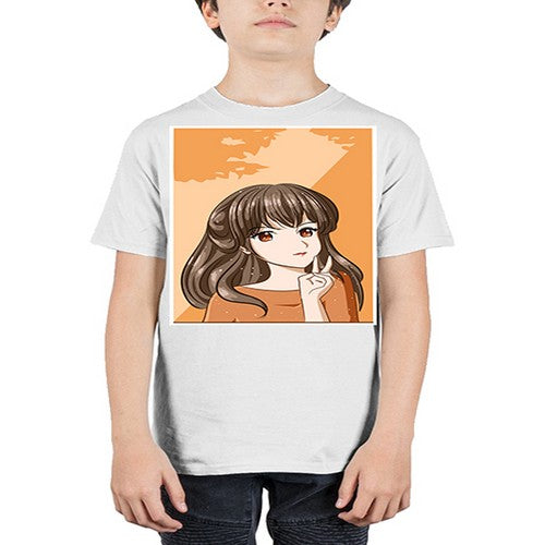 Beautiful and pretty girl long hair with orange background 100# - anime - Youth Tee Unisex