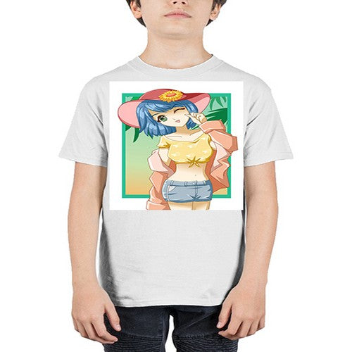 Beautiful and sexy girl on the beach with cute hat in summer 1# - anime - Youth Tee Unisex