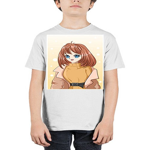 Beautiful girl short hair wearing winter clothes 168# - anime - Youth Tee Unisex