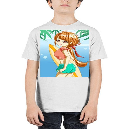 Beautiful girl with surfing board in summer 119# - anime - Youth Tee Unisex