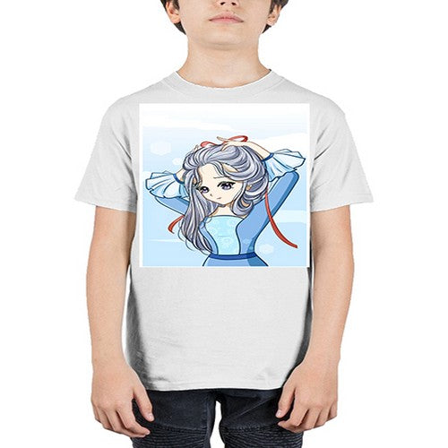 Beautiful princess silver hair with blue dress 120# - anime - Youth Tee Unisex