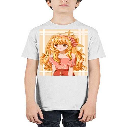 Cute and beautiful girl blonde hair with ribbon 110# - anime - Youth Tee Unisex