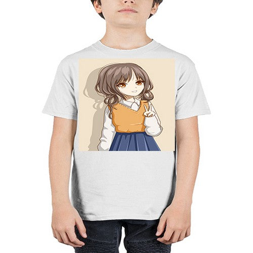 Cute and beautiful girl brown hair wearing uniform 71# - anime - Youth Tee Unisex