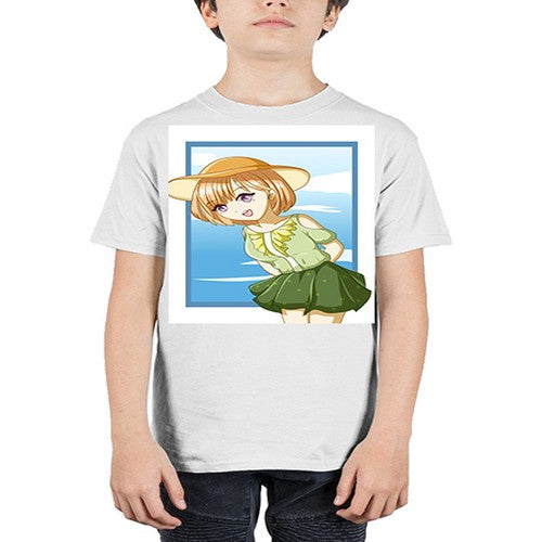 Cute and beautiful girl brown hair with green dress in the summer 159# - anime - Youth Tee Unisex