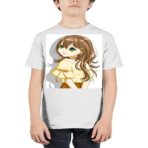 Cute and beautiful girl brown hair with yellow blouse 69# - anime - Youth Tee Unisex