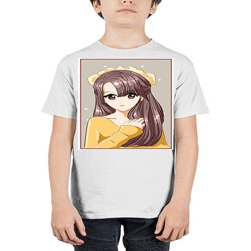 Cute and beautiful girl brown long hair and ribbon 136# - anime - Youth Tee Unisex