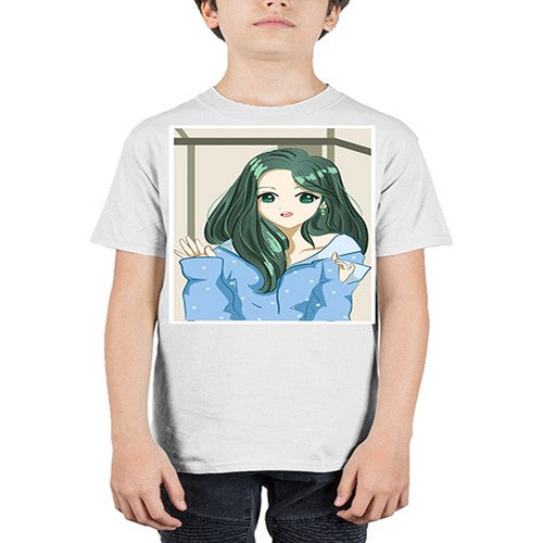 Cute and beautiful girl green long hair 134# - anime - Youth Tee Unisex