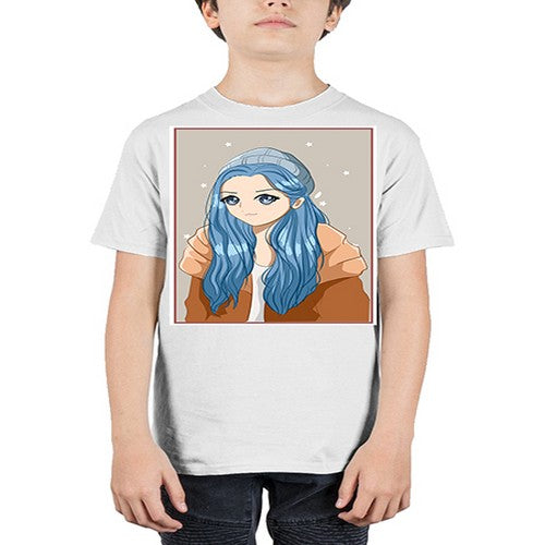 Cute and beautiful girl long blue hair in the winter 142# - anime - Youth Tee Unisex