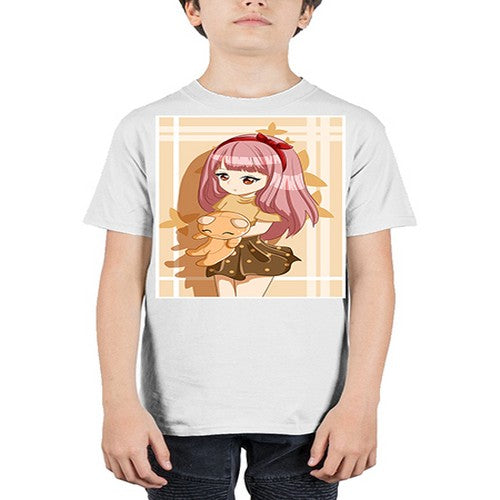 Cute and beautiful girl long pink hair with doll 9# - anime - Youth Tee Unisex
