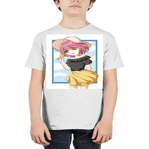 Cute and beautiful girl pink hair with hat in the summer 146# - anime - Youth Tee Unisex