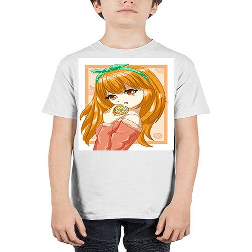 Cute and beautiful girl with orange in the summer 174# - anime - Youth Tee Unisex