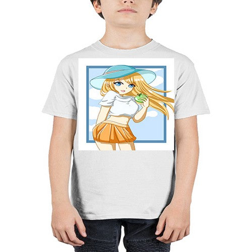 Cute and beautiful girl yellow hair with apple in the summer 158# - anime - Youth Tee Unisex