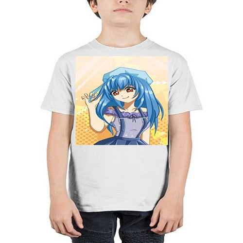 Cute and funny girl with blue hair in purple dress 83# - anime - Youth Tee Unisex