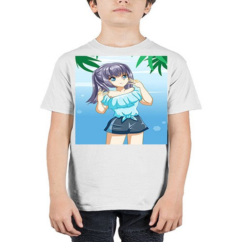 Cute and happy girl with blue shirt in summer 125# - anime - Youth Tee Unisex