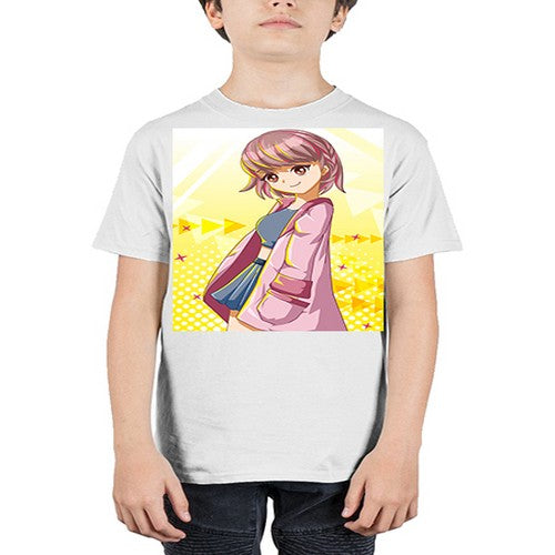 Cute and happy girl with pink coat 111# - anime - Youth Tee Unisex