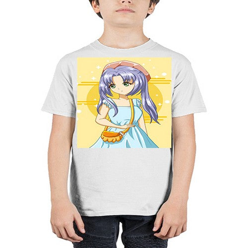 Cute and soft girl blue hair with blue dress in summer holiday 60# - anime - Youth Tee Unisex