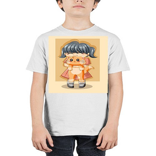 Cute girl with cat animal day 135# - anime - Youth Tee Unisex