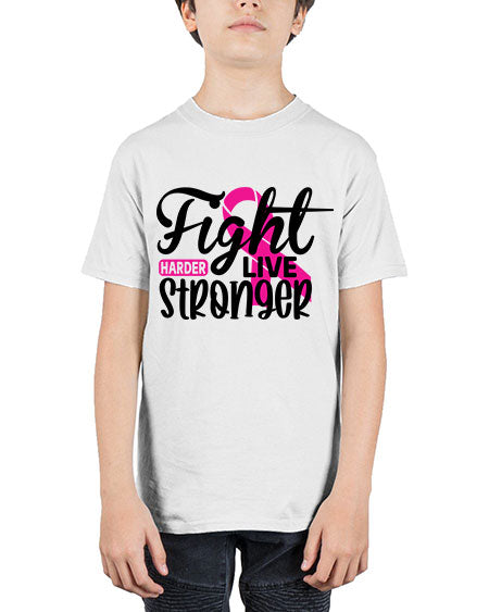 Fight Harder Live Stronger 27# - breast cancer - Youth Tee Unisex