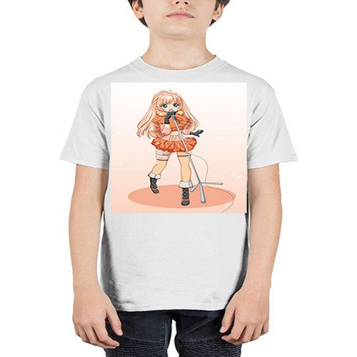 Happy and beautiful singer woman with microphone 160# - anime - Youth Tee Unisex