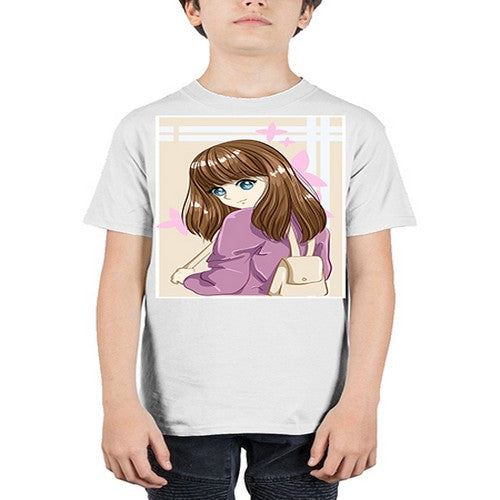 Happy and pretty college student carrying a bag 102# - anime - Youth Tee Unisex
