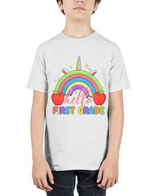 Hello first Grade Unicorn Rainbow 281# - first grade - Youth Tee Unisex