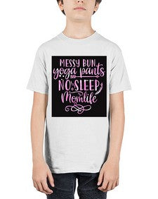 Messy bun yoga pants no sleep momlife  424# - yoga - Youth Tee Unisex