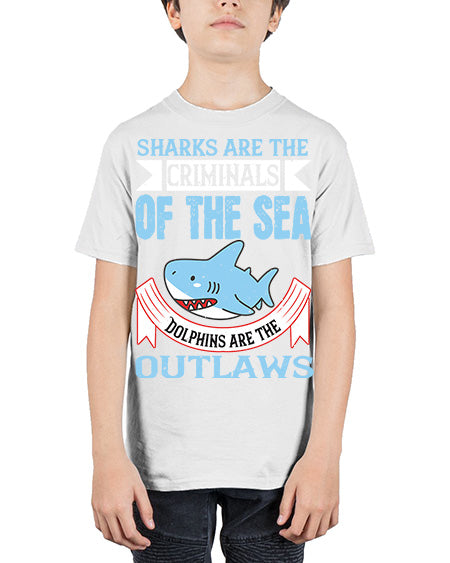 Sharks are the criminals of the sea Dolphins are the outlaws Style 32# - shark-fish - Youth Tee Unisex