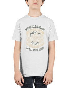 Skull Rebel Motorcycle 1062# - skull and bones - Youth Tee Unisex