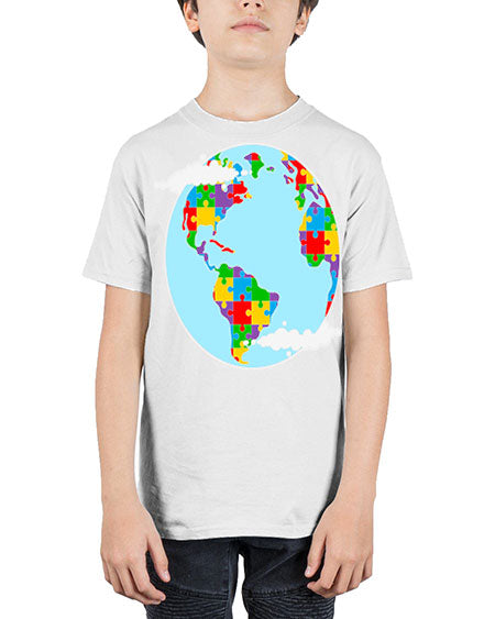 earth autism awareness heart puzzle 83# - autism - Youth Tee Unisex