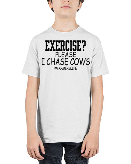 exercise please i chase cows - cow - Youth Tee Unisex