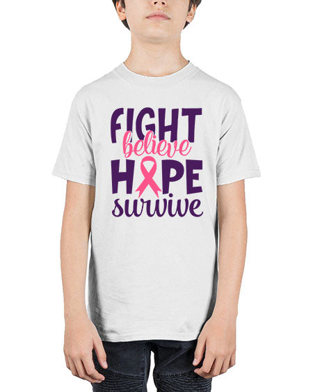 fight believe hope survive Style 13# - breast cancer - Youth Tee Unisex