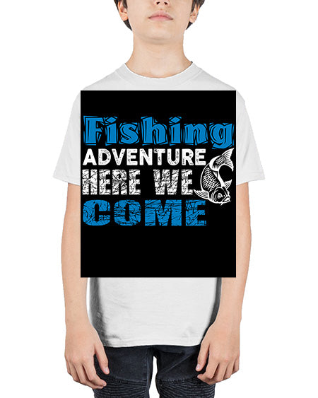 fishing adventure here we come png 52# - shark-fish - Youth Tee Unisex