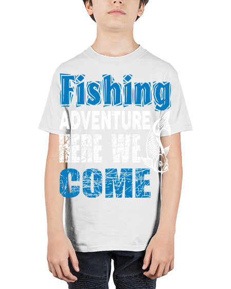 fishing adventure here we come png 79# - shark-fish - Youth Tee Unisex