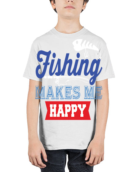 fishing makes me happy png 78# - shark-fish - Youth Tee Unisex
