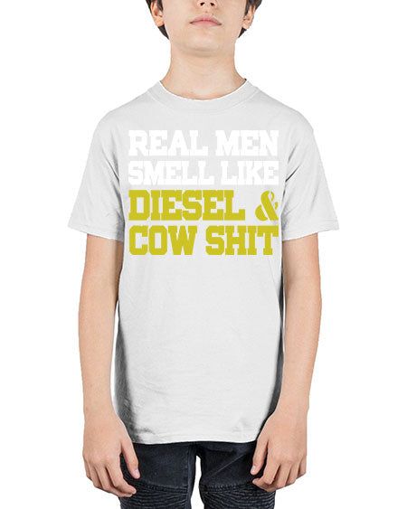 real men smell like diesel and cow poop - cow - Youth Tee Unisex