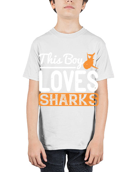 this boy loves sharks Style 14# - shark-fish - Youth Tee Unisex