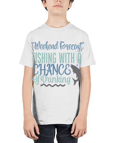 weekend forecast fishing with a chance of drinking 91# - shark-fish - Youth Tee Unisex