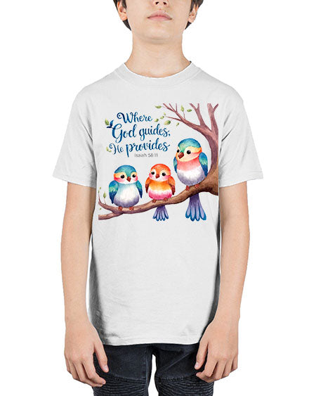 where god guides, he provides 77# - birds - Youth Tee Unisex